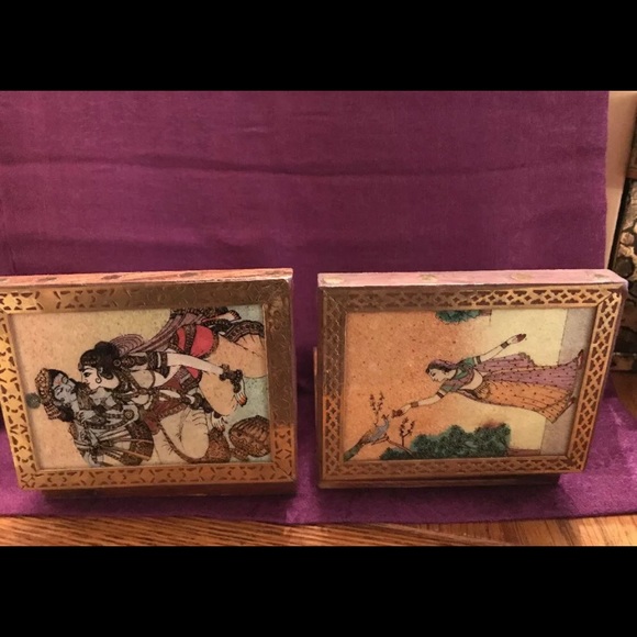 Set Of 2 Indian Hand Made Hand Crafted Brass wood - Picture 8 of 8